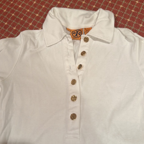 Tory Burch white button tee size small - Picture 4 of 5